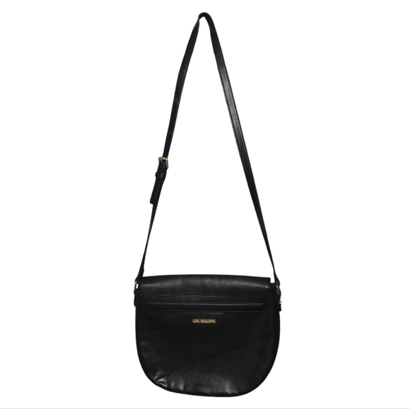 Love Moschino Black Leather Rose Tattoo Style Crossbody Saddle Bag Handbag Purse - Picture 2 of 7